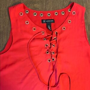 INC International Concepts Red Lace-Up Grommet Top